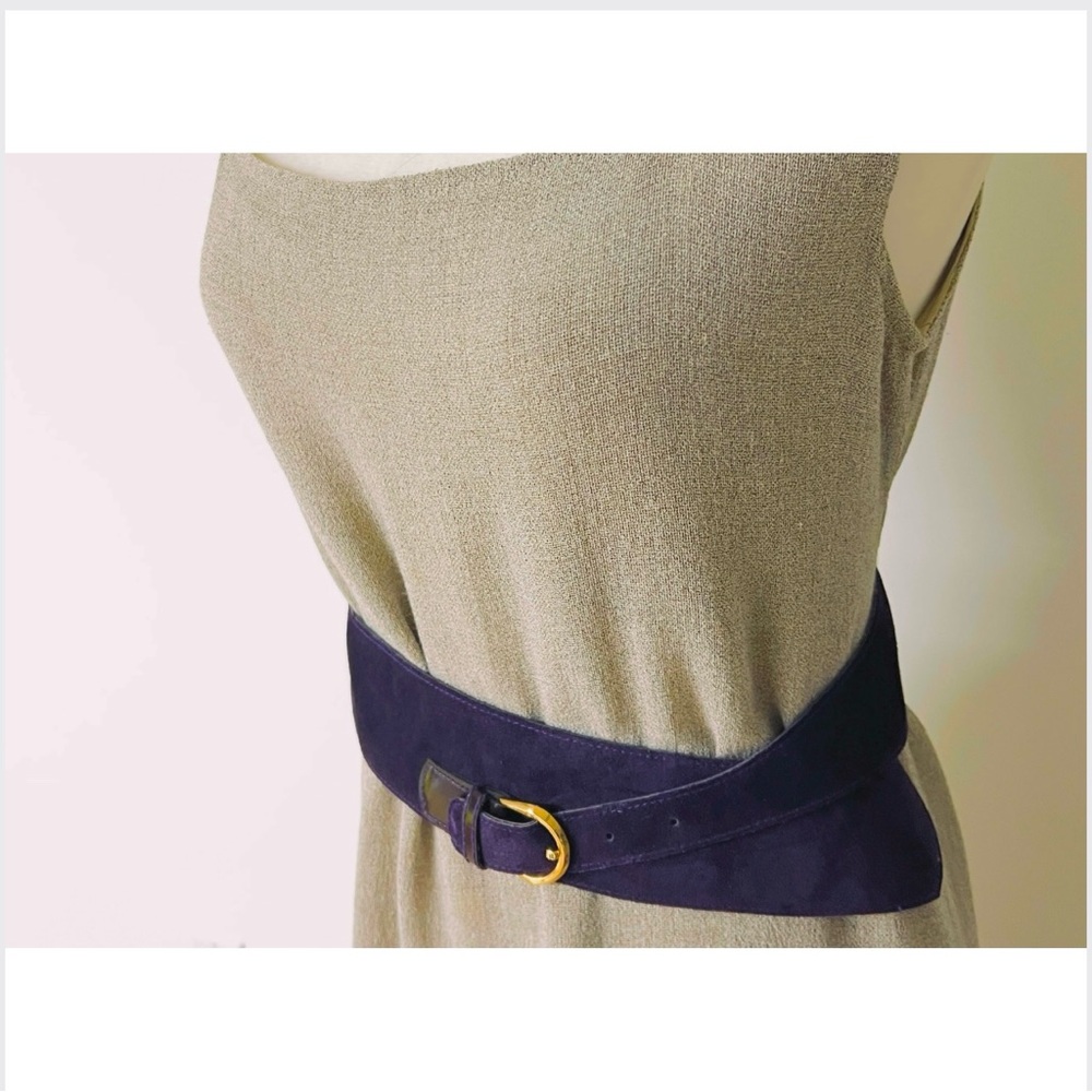 🎁 Vintage Leather Belt 1983 French | Deep Purple Suede | Asymmetrical Detail New - Picture 7 of 16